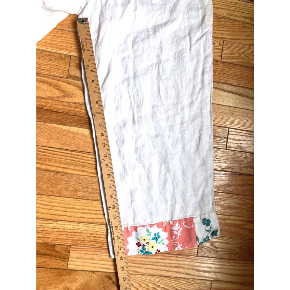 Home Frocks White 100% Linen Wide Leg Crop Pants L Floral Patchwork Trim - Picture 4 of 11